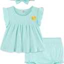 Fullfamous Newborn Baby Girl Summer Clothes 3 Piece Cotton Top and Bloomer Shorts Clothing Set NB-24Months