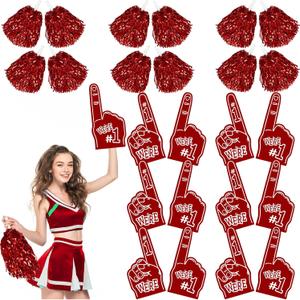 Leyndo 24 Pcs Giant Foam Finger and Pom Poms Cheerleading 18 in We're Number 1 Foam Hand Baseball Foam Fingers Team Cheer Foam Fan Finger for Sporting Events Games School Club Party