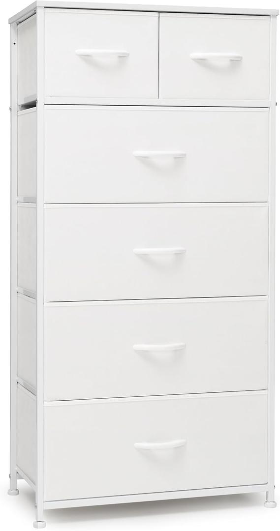 Crestlive Products Tall Dresser for Bedroom Vertical Skinny Dresser - Sturdy Steel Frame, Wood Top, Easy Pull Fabric Bins- Organizer Unit for Bedroom, Entryway, Closets - 6 Drawers (White)