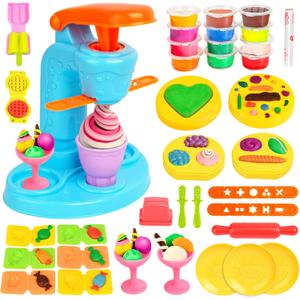 SANCO Dough Sets - 45Pcs Ice Cream Maker Kit with 12 Colors Clay Dough, Kitchen Creations Toy Food Set for Kids 3-8 , Birthday for Boys Girls