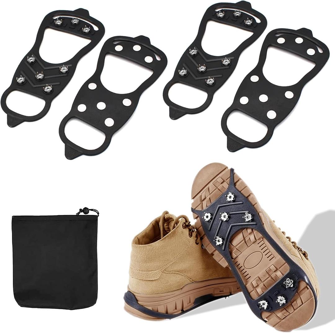 2 Pairs Ice Cleats for Shoes and Boots,Universal 8 Steel Studs Crampon Ice & Snow Grippers for Winter Hiking Climbing Ice Fishing,Anti-Slip (M: Women(7-10)/Men(5-8))