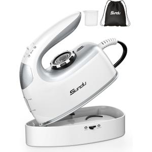 Sundu 1000W Mini Travel Steam Iron, Portable Small Iron for Quilting & Sewing, Non-Stick Soleplate, 300 Steam Holes, 90ml Tank, Safety Base & Digital Temperature Control-Silver Grey