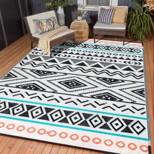 Outdoor Rugs Patio Camping Waterproof - 5x8 Plastic Straw Patio Rug Portable for Campers, Outside RVs Mat, Outdoor Area Carpet for Patios Clearance, Backyard Porch, Balcony, Picnic (Black Red)