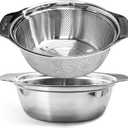 2 PCS Stainless Steel Colander, 3.5 QT 18/8 Stainless Steel Strainer, Colander for Kitchen Made of SUS304 Stainless Steel with Handle for Veggie Fruit Rice Pasta, Easy to Clean