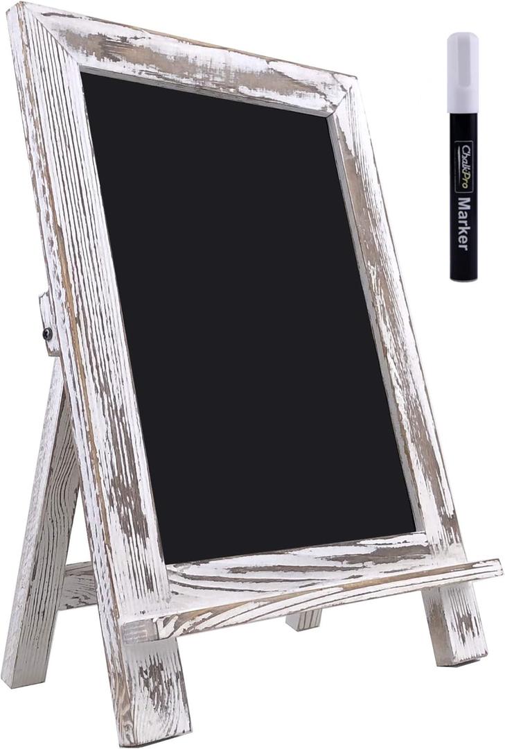 Wooden Framed Standing Chalkboard Sign (Rustic Whitewash) + Includes White Chalk Marker | Magnetic Non-Porous Memo Board | Dcor for Kitchen, Home, Bar, Countertop, Wedding, Caf, Restaurant