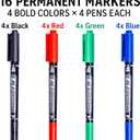 Dual Tip Permanent Markers, 16 Pack, Fine & Ultra Fine Tip, Fine Tip Permanent Markers, Quick Drying, Works on wood, Paper, Plastic, Metal and Glass, for Home, Office and School use (16)