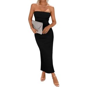 Arise Myst Women's Summer Bodycon Maxi Tube Dress Ribbed Off Shoulder Strapless Side Slit Long Club Party Casual Dresses Size M