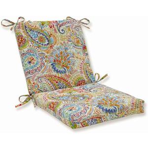 Pillow Perfect Paisley Indoor/Outdoor Solid Back 1 Piece Square Corner Chair Cushion with Ties, Deep Seat, Weather, and Fade Resistant, 36.5" x 18", Blue/Green Gilford,