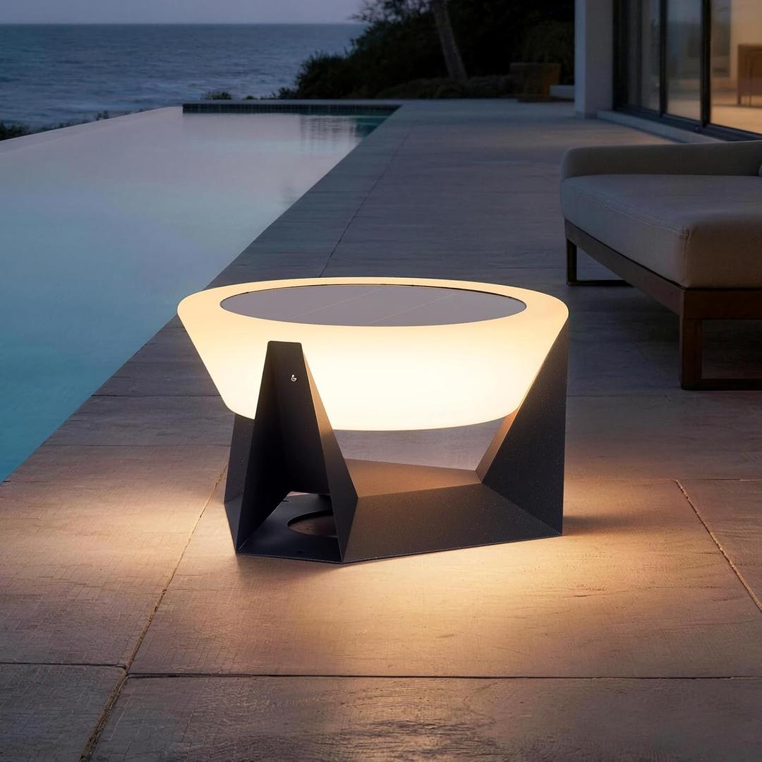 Large Solar Lantern, 3000K Outdoor Floor Lamp, Solar Outdoor Lights Waterproof, Dusk to Dawn Floor Lamps for Porch, Round Garden Floor Lanterns, Metal LED Patio Light for Yard Deck Pool Outside