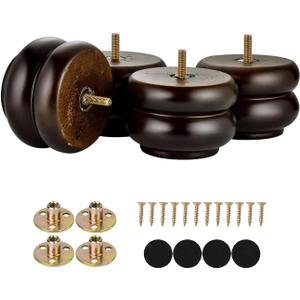 3 Inch/ 7CM Round Furniture Legs Replacement Couch Sofa Legs Set of 4 Chunky Bun Feet for Furniture Wood Legs Mid Century Predrilled M8 Bolt