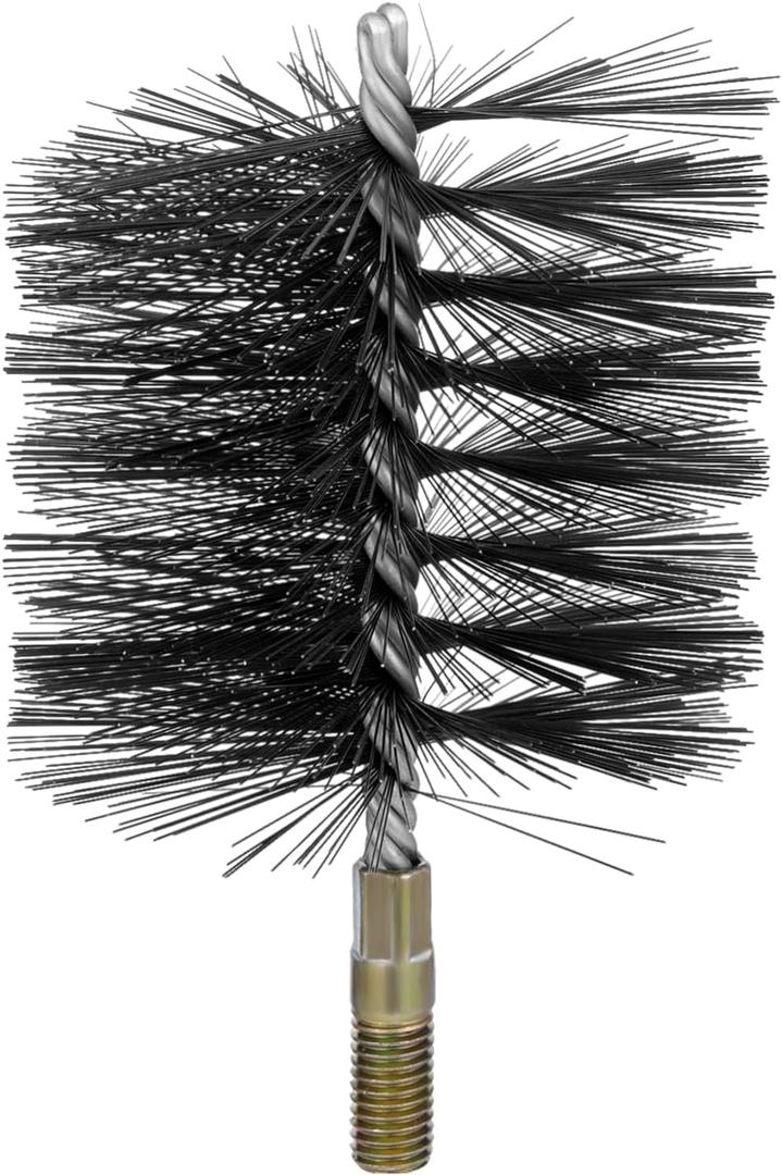 RattanView 4 Inch Double Spiral Flue Brush Round Chimney Cleaning Brush with 1/4" Npt Fitting for Chimneys Stove Pipes Cleaning Accessories