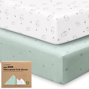 2-Pack Waterproof Baby Crib Sheets for Boys, Girls - 52x28 Viscose Derived from Bamboo Toddler Bed Sheet Neutral, Fitted Crib Mattress Protector Cover for Baby Bedding, Soft & Gentle (Bunnies)