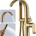 Freestanding Tub Filler Bathtub Faucet Stand Alone Gold Waterfall High Flow Brass Brushed Gold, Stand up Unique Floor Mounted Modern Tub Faucet with Hand Shower