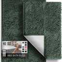 Hearth & Harbor Bathroom Rugs Sets 2 Piece, Chenille Bath Mat Set - Machine Washable Bath Mats for Bathroom Non-Slip Backing Rubber Quick Dry Bathroom Mat - Hunter Green Bath Rug, 17x24-20x32