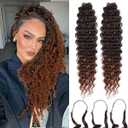 Feather Crochet Hair Extensions for Women 18 Inch 100 Strands Micro Knots Hair Pre-Separated Invisible Human Hair Blend Synthetic Curly Deep Wave Crochet Hair(100strands Black to Brown)
