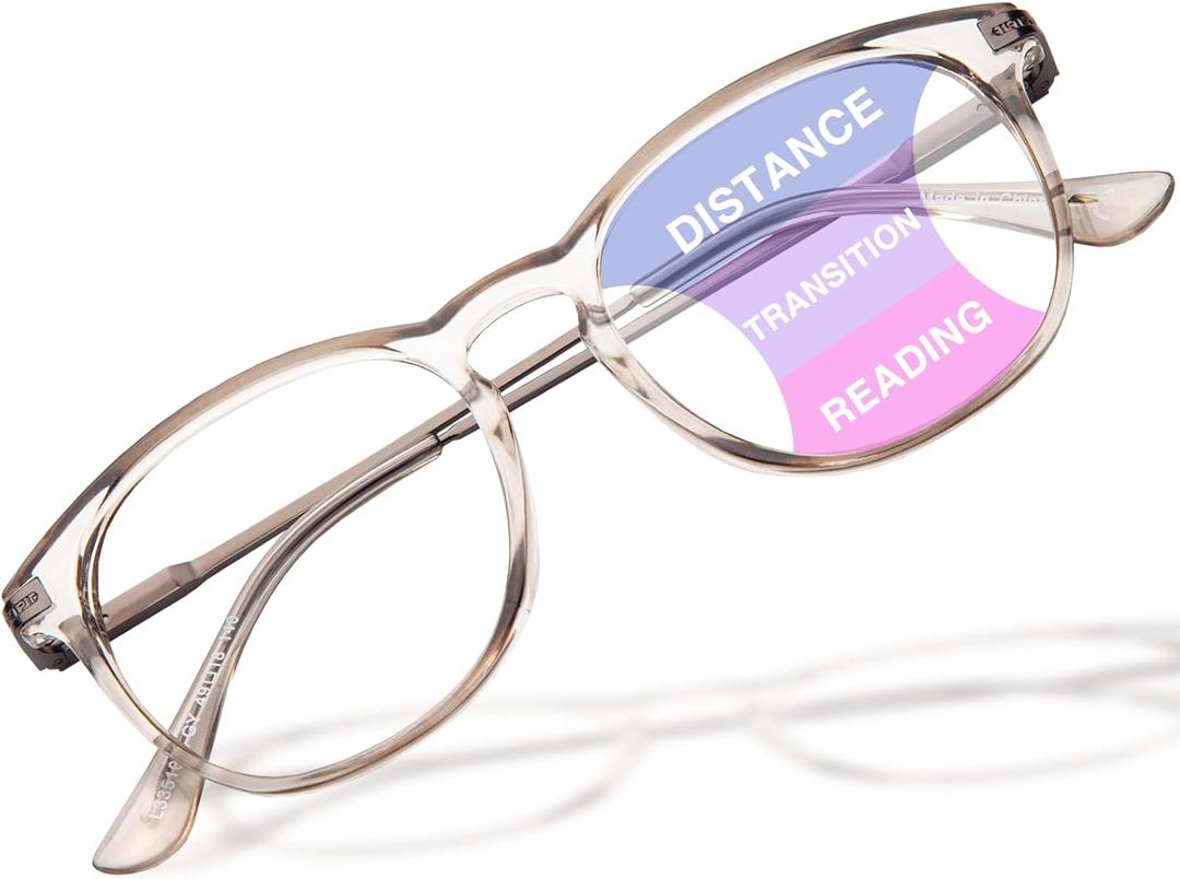 2 x DEHOTRE Progressive Multifocal Reading Glasses Women No Line Bifocal Transition Readers Round Lens Metal Temple (Grey/0 Top/1 Pair)