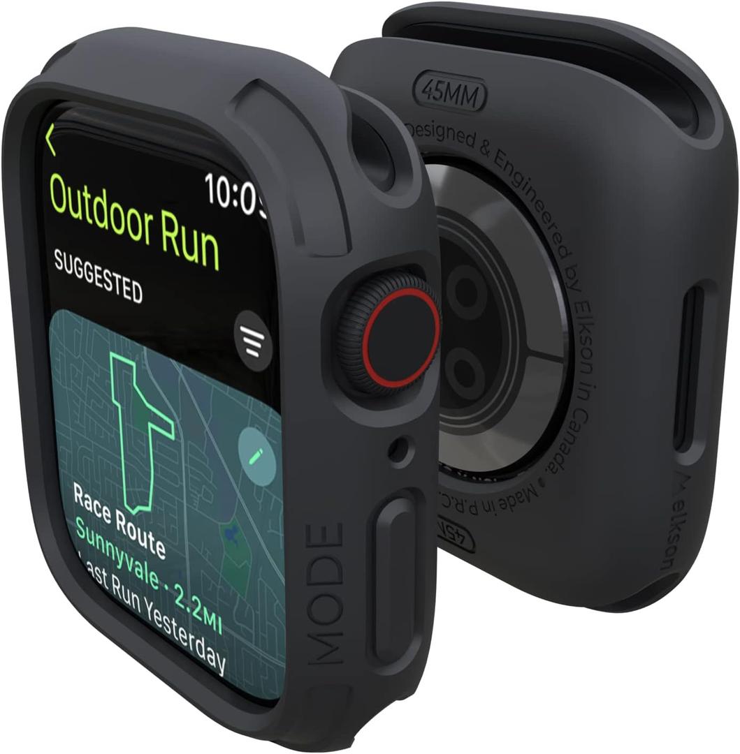 elkson Compatible with Apple Watch 45mm Bumper Case, Quattro 2.0 Series Rugged Case for Apple Watch and iWatch Series 9 8 7, Military Grade Durable Protective Cover, Flexible Shock Proof, Black