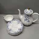 Ceramic Tea Set Vintage Floral,Teapot， Cup and Saucer Set, Sugar Bowl and Creamer Pitcher with Spoons (Little Blue Flowers)