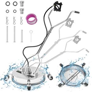 20" Pressure Washer Surface Cleaner with 304 Industrial-Grade Stainless Steel Housing, Dual Handle, Driveway Pressure Washer Attachment, 2 Replacement Nozzles, for Concrete, Sidewalk, Deck, 4500 PSI