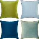 MONDAY MOOSE Decorative Throw Pillow Covers Cushion Cases, Set of 4 Soft Velvet Modern Double-Sided Designs, Mix and Match for Home Decor, Pillow Inserts Not Included (20x20 inch, Green/Blue)