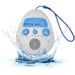 Shower Radio, Splash Proof AM FM Radio with Rotating Knob, Built in Speaker, Adjustable Volume, for Bathroom Outdoor Use