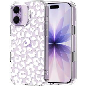 MOSNOVO for iPhone 17 Case | Military Grade 6.6ft Drop Tested | Camera Control | Clear with White Leopard Print Design, iPhone 17, Clear - White Leopard Print