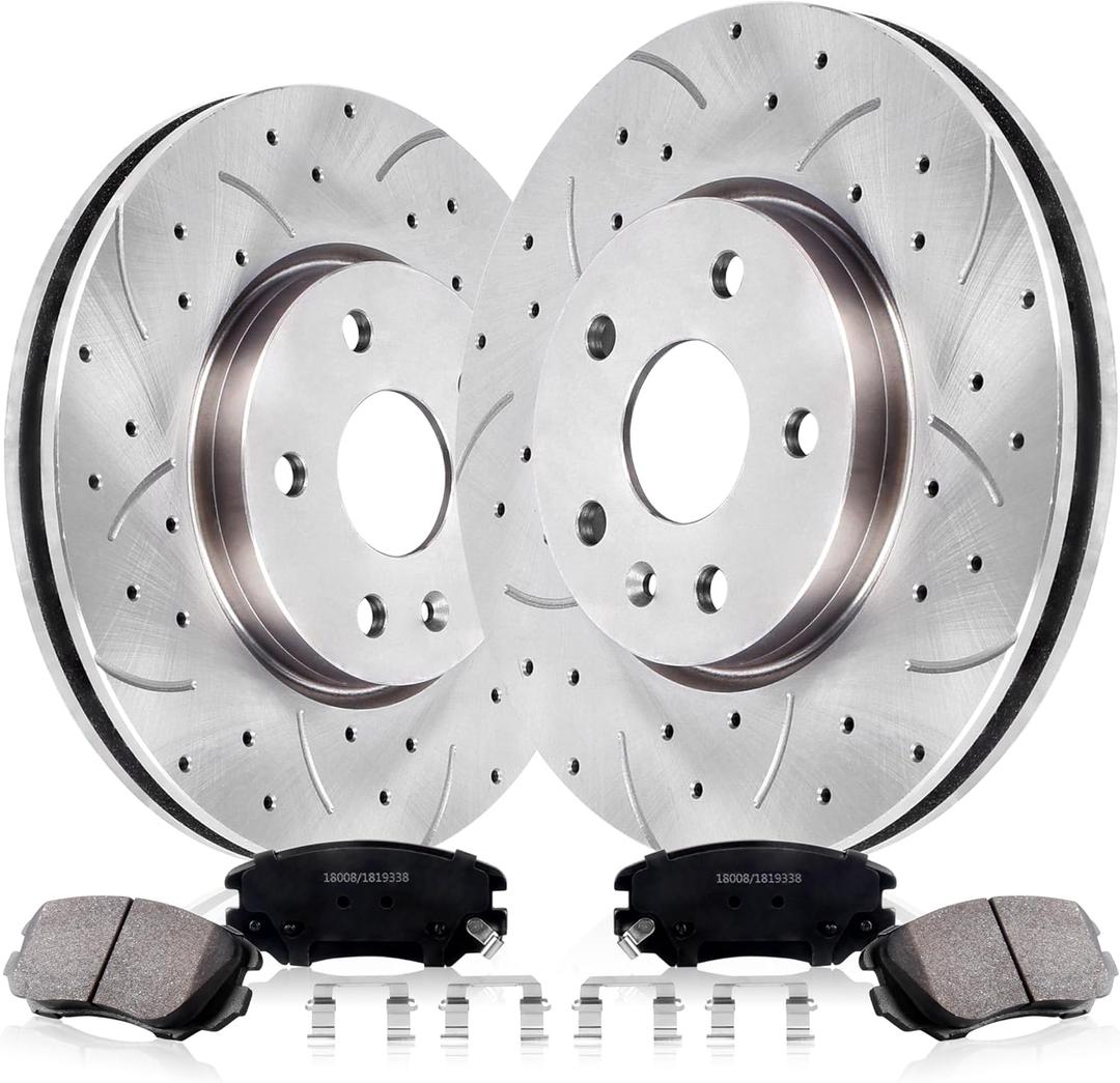 Front Drilled and Slotted Brake Pads and Rotors Kit Ceramic Automotive Replacement Brake Kits Vented 12.64 Inch Compatible for Buick GMC Chevy Equinox Impala Malibu 2010-2020 (10 Pcs)