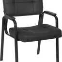 FDW Office Guest Chair Reception Chair Waiting Room Chairs with Padded Armrest PU Leather for Home Office Reception Meeting Room Chair Lobby No Wheels, Black