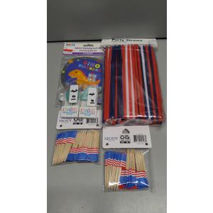 Party Set 6 Pack, American Flags Picks, Party Straws, Candles