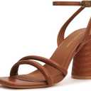 Women's Block High Heels Square Toe Heeled Sandals Ankle Strap Shoes (Brown) 8