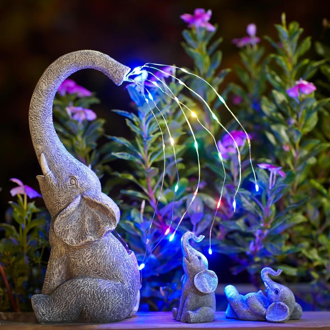 Qeeman Elephant Statues for Garden Decor: Outdoor Sculptures for Lawn Ornaments - Porch Patio Balcony Front Yard Birthday Gifts for Mom Grandma Women