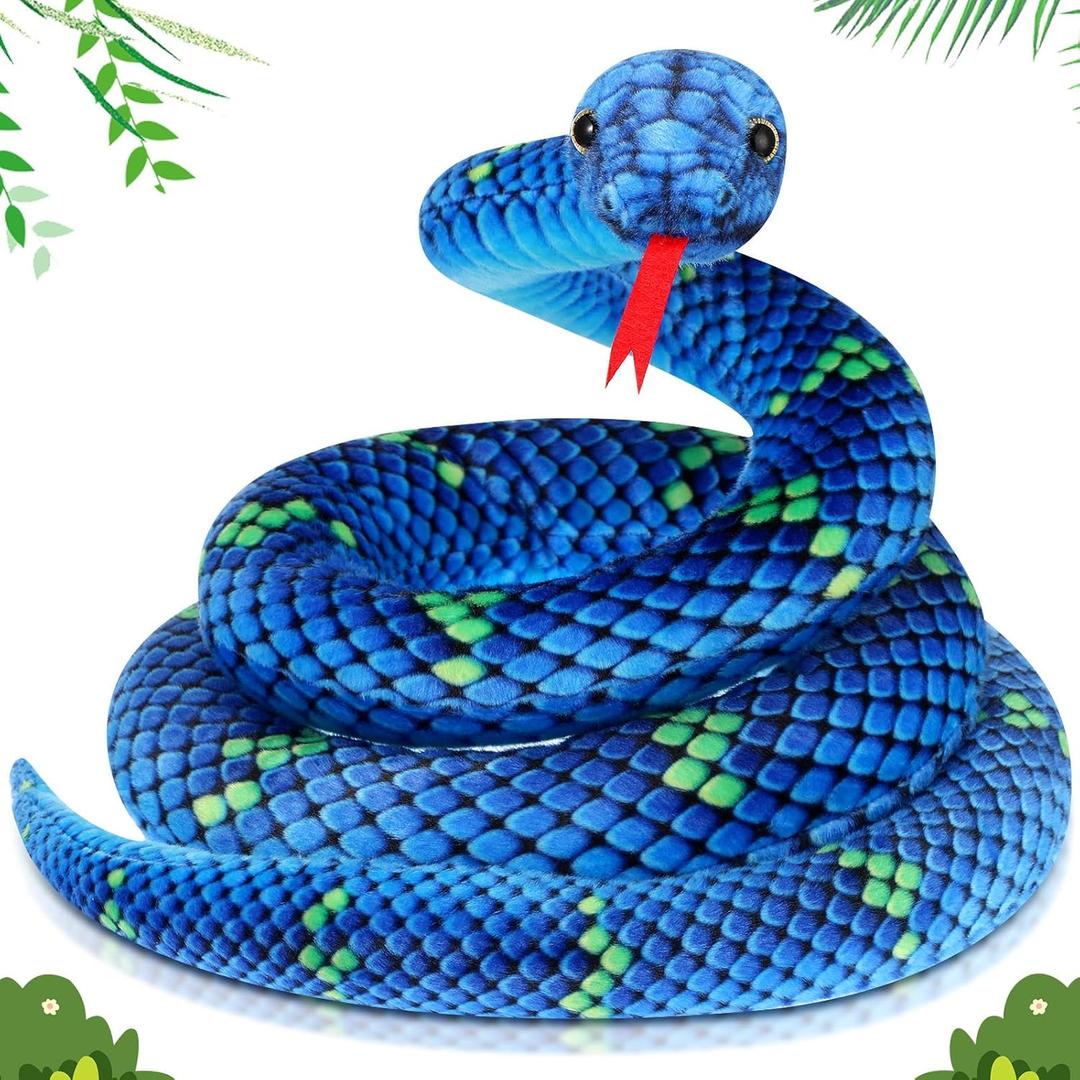 Hiboom Giant Snake Plush 71 Inch Large Stuffed Animal Realistic Stuffed Lifelike Snake for Valentines Birthday Party Gifts Decoration Prank Props (Teal)