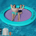 Round Floating Ring Inflatable Water Hammock Heavy Duty River Floats Lake Raft for Adults Tanning Pool Lounger Float Island Platform Pad Mat for Party, Water Hammock (8' Circle), Mint Green+Pink