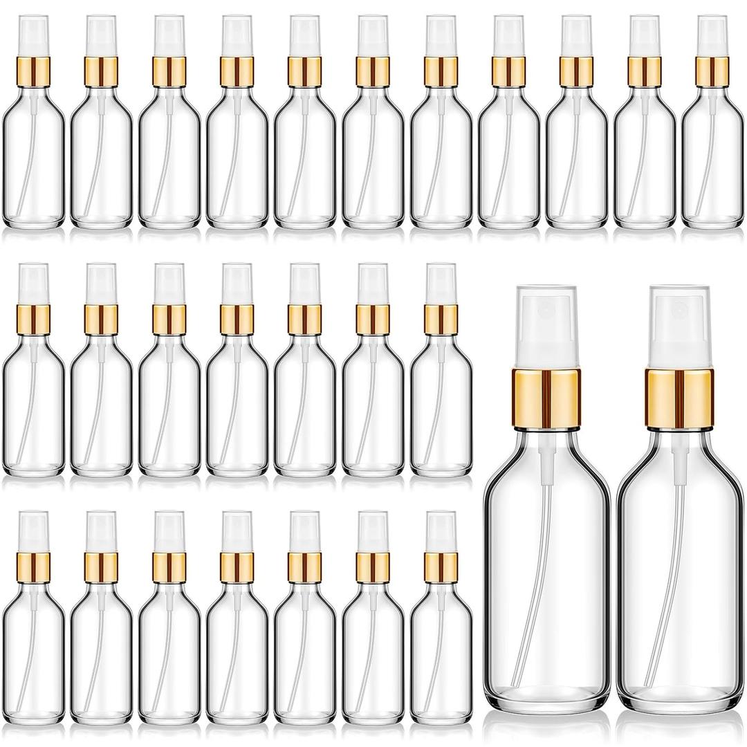 Roshtia 30 Pcs 2 oz/ 60 ml Clear Glass Spray Bottle Refillable Perfume Atomizer Clear Decorative Empty Bottles with Fine Mist Sprayer Pump for Face Body Travel