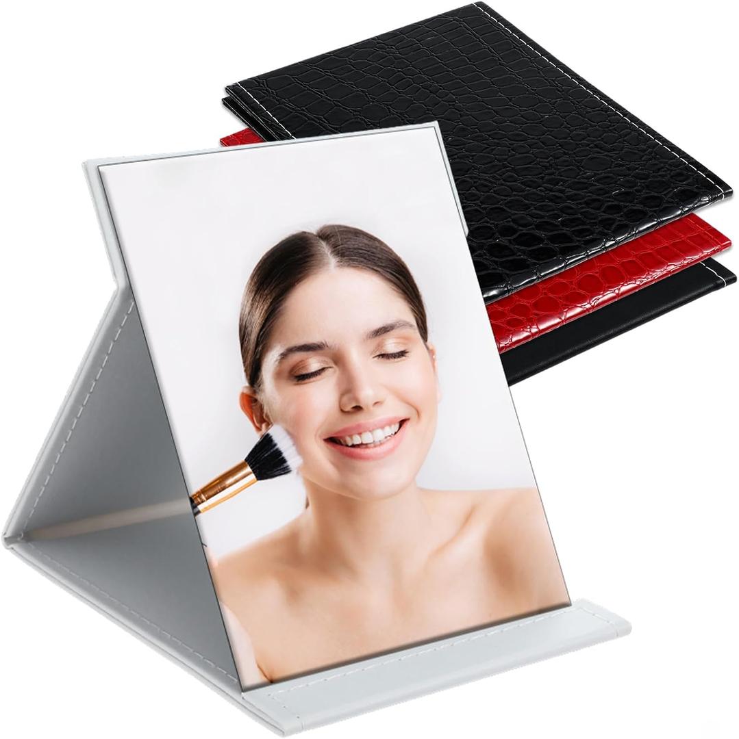 4 Pcs Folding Travel Mirror, PU Folding Mirror Portable Adjustable Rectangular Ultrathin Mirror, for Travel, Camping,Home (5.9Inch8.1Inch)