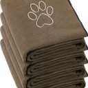 Chumia 4 Pack Dog Towels for Drying Large Microfiber Grooming Tools Absorbent Soft Bath Supplies with Embroidered Paw for Small Medium Pet Products(16 x 32 Inch,Brown)