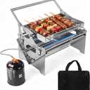 Portable Gas Grill, 360° Rotating Charcoal Grill, Stainless Steel Flipping Camping Barbecue Grill with Carry Bag, Detachable BBQ Grill & Fire Pit for Outdoor Cooking, Camping, Tailgating, Patio & Backyard
