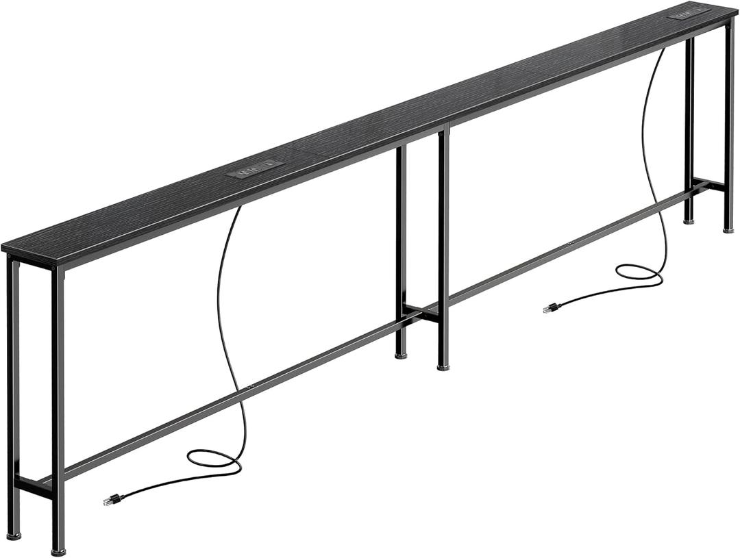 SUPERJARE 102 Inch Sofa Table with 2 Power Outlets and USB-C Ports, 5.9 Inch Narrow Console Table with Storage, Extra-Long Entryway Hallway Couch Table Behind Sofa, Small Spaces, Living Room, Black, 5.9"D x 102.3"W x 29.7"H