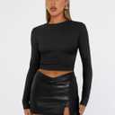 Trendy Queen Womens Long Sleeve T Shirts Fall Fashion 2026 Basic Crop Tops Going Out Outfits Y2k Clothes (Black, S)