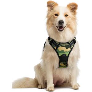 rabbitgoo Dog Harness No Pull with 2 Leash Clips, Adjustable Soft Padded, Reflective Oxford No Choke Pet Vest with Easy Control Handle for Large Dogs, Green Mountain, M