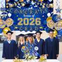 Blue and Gold Graduation Decorations 2026 with Congrats Grad Banner, Graduation Cake Topper, Backdrop, Hanging Swirls, Balloons for Class of 2026