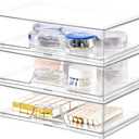 3 Pack Stackable Makeup Organizer, 12.1''L Acrylic Bathroom Organizer and Storage Undersink Drawer, Cosmetics and Beauty Supplies, Clear Plastic Storage Bins for Vanity, Pantry, Desk, Cabinet, Kitchen