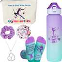 Gymnastics Gifts for Girls - Gymnastics Water Bottle, Cosmetic Bag, Necklace, Scrunchie, Socks, 50 Pcs Stickers - Gymnastics Party Favors for Girls, Birthday Gifts for Gymnastics Lovers