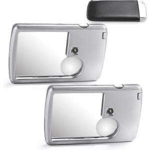 2 Pieces 3X 6X Pocket Magnifying Glass with Light, Card Type Magnifying Portable Glasses Lighted Magnifier for Reading Jewelry Menu Travel Contracts Home (Sliver)