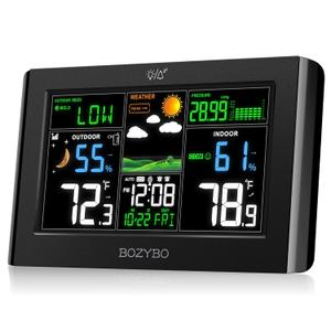 Weather Station Wireless Indoor Outdoor Thermometer: BOZYBO Digital Atomic Clock with Indoor/Outdoor Temp, Temperature Gauge Weather Clock with Calendar and Adjustable Backlight