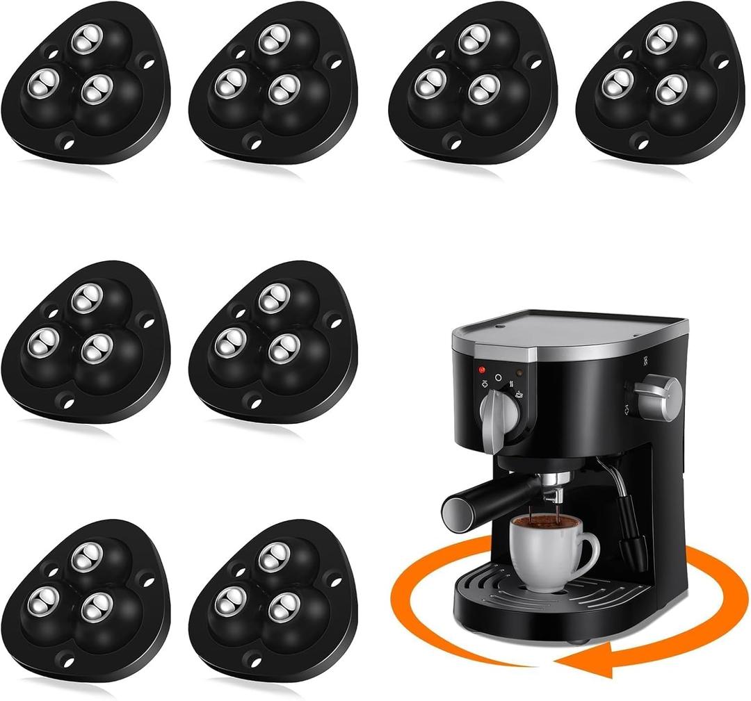 Self Adhesive Caster Wheels, Appliance Rollers for Kitchen Appliances, 360 Swivel Universal Wheel Mini Ball Transfer Roller for Storage Box, Small Furniture (with 3 Ball Bearings, Black, 8 PCS)
