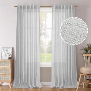 BGment Linen Curtains 96 Inch Long for Living Room Floor Length Light Grey Textured Window Drapes Light Filtering Privacy for Dining Back Tab Rod Pocket, 2 Panels, 52 Inch Wide Each Panel