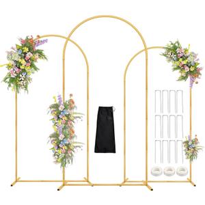 Antizz Arch Backdrop Stand, 7.2FT, 6.6FT, 6FT Set of 3 Metal Gold Balloon Arch Stand Kit Wedding Arch Stand for Baby Shower Birthday Party Event Decoration Garden Floral Balloon Arch with Base