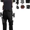 Mens Cosplay Jacket Pants Uniform Top Brown Belt Holster Gloves Halloween Costume (Medium, Black)