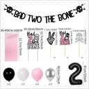 Bad Two The Bone Birthday Decorations,Include Banner Cake Toppers Cupcake Toppers,Party Music Themed Decorations with Balloons for Skeleton Rock and Roll Birthday(Black and Pink Balloons)